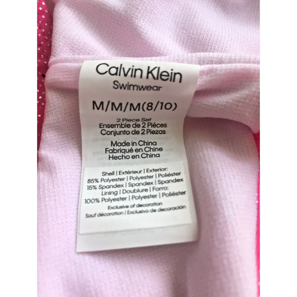 Calvin Klein Girls Pink‎ Glo Shimmer Bikini Set Size M